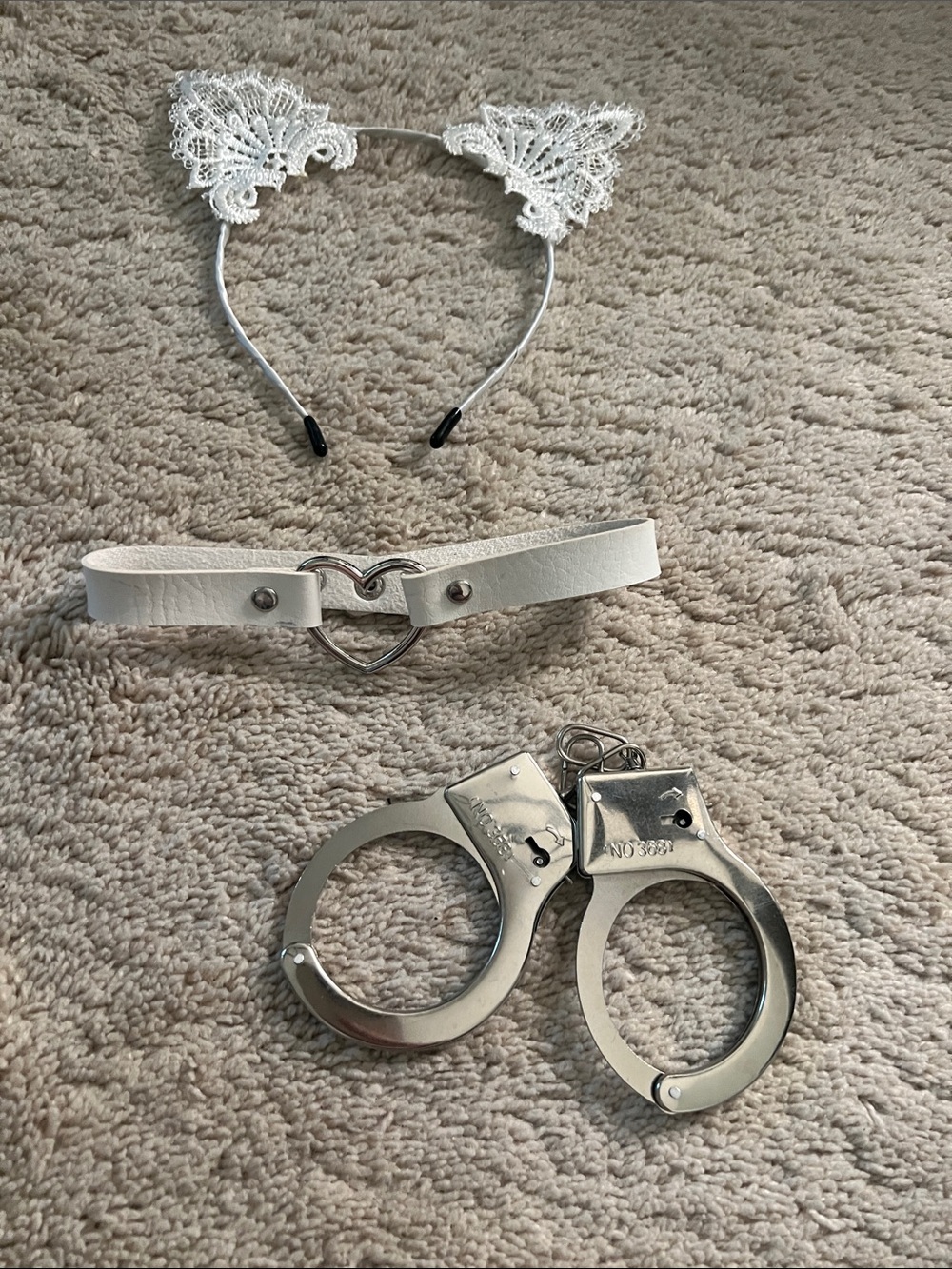 White Lace Cat Ear Headband and Heart Choker Set